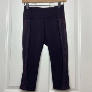 Lululemon Dark Purple Capri Leggings with Pink Eyelet Cutout Side Panels Size 6